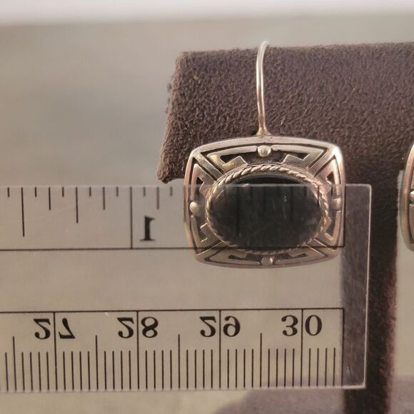 Vintage Sterling Southwestern Design Onyx Dangle Drop Earrings - Picture 5 of 9